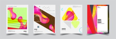Modern soyut kapaklar seti. Cool gradient şekilleri bileşimi, vektör tasarımı kapsar.