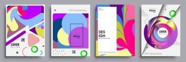 Modern soyut kapaklar seti. Cool gradient şekilleri bileşimi, vektör tasarımı kapsar.