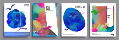 Modern soyut kapaklar seti. Cool gradient şekilleri bileşimi, vektör tasarımı kapsar.