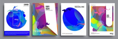 Modern soyut kapaklar seti. Cool gradient şekilleri bileşimi, vektör tasarımı kapsar.
