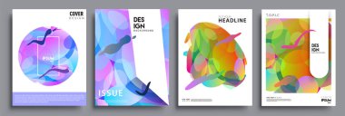 Modern soyut kapaklar seti. Cool gradient şekilleri bileşimi, vektör tasarımı kapsar.