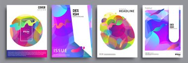 Modern soyut kapaklar seti. Cool gradient şekilleri bileşimi, vektör tasarımı kapsar.