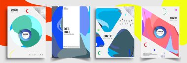 Modern soyut kapaklar seti. Cool gradient şekilleri bileşimi, vektör tasarımı kapsar.