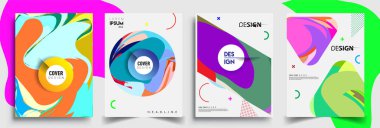 Modern soyut kapaklar seti. Cool gradient şekilleri bileşimi, vektör tasarımı kapsar.