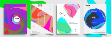 Modern soyut kapaklar seti. Cool gradient şekilleri bileşimi, vektör tasarımı kapsar.
