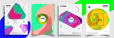 Modern soyut kapaklar seti. Cool gradient şekilleri bileşimi, vektör tasarımı kapsar.