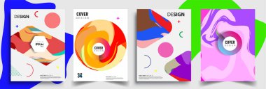 Modern soyut kapaklar seti. Cool gradient şekilleri bileşimi, vektör tasarımı kapsar.