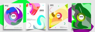 Modern soyut kapaklar seti. Cool gradient şekilleri bileşimi, vektör tasarımı kapsar.