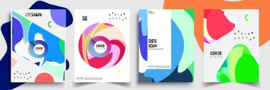 Modern soyut kapaklar seti. Cool gradient şekilleri bileşimi, vektör tasarımı kapsar.