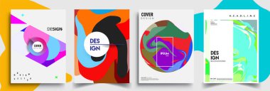 Modern soyut kapaklar seti. Cool gradient şekilleri bileşimi, vektör tasarımı kapsar.