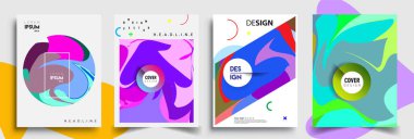 Modern soyut kapaklar seti. Cool gradient şekilleri bileşimi, vektör tasarımı kapsar.