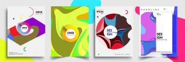 Modern soyut kapaklar seti. Cool gradient şekilleri bileşimi, vektör tasarımı kapsar.