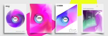 Modern soyut kapaklar seti. Cool gradient şekilleri bileşimi, vektör tasarımı kapsar.