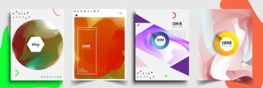 Modern soyut kapaklar seti. Cool gradient şekilleri bileşimi, vektör tasarımı kapsar.