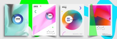 Modern soyut kapaklar seti. Cool gradient şekilleri bileşimi, vektör tasarımı kapsar.