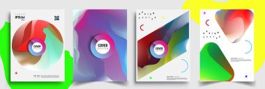 Modern soyut kapaklar seti. Cool gradient şekilleri bileşimi, vektör tasarımı kapsar.