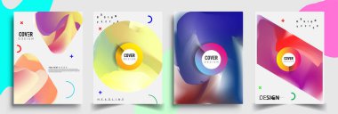 Modern soyut kapaklar seti. Cool gradient şekilleri bileşimi, vektör tasarımı kapsar.