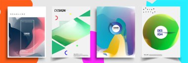 Modern soyut kapaklar seti. Cool gradient şekilleri bileşimi, vektör tasarımı kapsar.