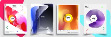 Modern soyut kapaklar seti. Cool gradient şekilleri bileşimi, vektör tasarımı kapsar.