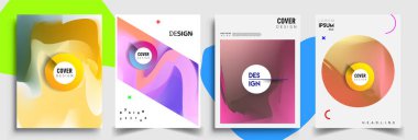 Modern soyut kapaklar seti. Cool gradient şekilleri bileşimi, vektör tasarımı kapsar.