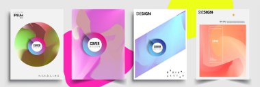 Modern soyut kapaklar seti. Cool gradient şekilleri bileşimi, vektör tasarımı kapsar.