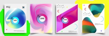 Modern soyut kapaklar seti. Cool gradient şekilleri bileşimi, vektör tasarımı kapsar.