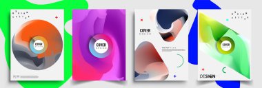 Modern soyut kapaklar seti. Cool gradient şekilleri bileşimi, vektör tasarımı kapsar.