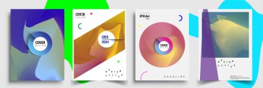 Modern soyut kapaklar seti. Cool gradient şekilleri bileşimi, vektör tasarımı kapsar.