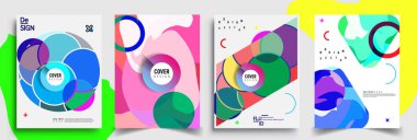 Modern soyut kaplama setleri. Cool gradient şekilleri bileşimi, vektör tasarımı kapsar.