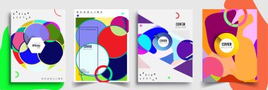 Modern soyut kapaklar seti. Cool gradient şekilleri bileşimi, vektör tasarımı kapsar.