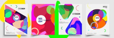 Modern soyut kapaklar seti. Cool gradient şekilleri bileşimi, vektör tasarımı kapsar.