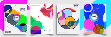 Modern soyut kapaklar seti. Cool gradient şekilleri bileşimi, vektör tasarımı kapsar.
