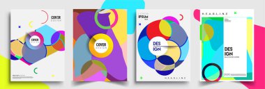 Modern soyut kapaklar seti. Cool gradient şekilleri bileşimi, vektör tasarımı kapsar.