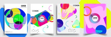 Modern soyut kapaklar seti. Cool gradient şekilleri bileşimi, vektör tasarımı kapsar.