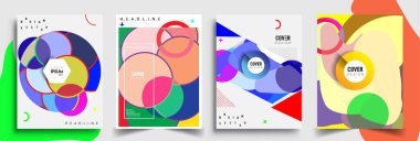 Modern soyut kapaklar seti. Cool gradient şekilleri bileşimi, vektör tasarımı kapsar.