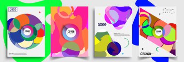Modern soyut kapaklar seti. Cool gradient şekilleri bileşimi, vektör tasarımı kapsar.