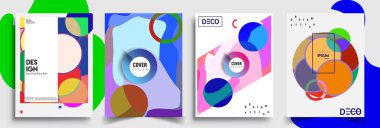 Modern soyut kapaklar seti. Cool gradient şekilleri bileşimi, vektör tasarımı kapsar.