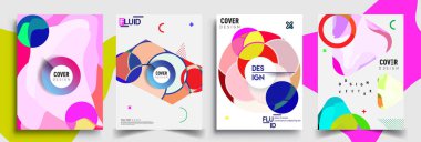 Modern soyut kapaklar seti. Cool gradient şekilleri bileşimi, vektör tasarımı kapsar.