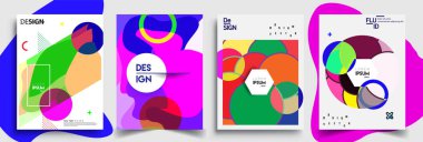 Modern soyut kapaklar seti. Cool gradient şekilleri bileşimi, vektör tasarımı kapsar.