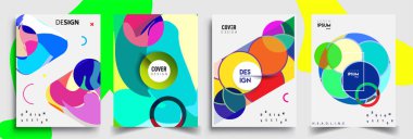 Modern soyut kapaklar seti. Cool gradient şekilleri bileşimi, vektör tasarımı kapsar.
