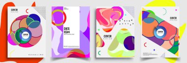 Modern soyut kapaklar seti. Cool gradient şekilleri bileşimi, vektör tasarımı kapsar.