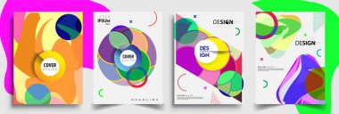 Modern soyut kapaklar seti. Cool gradient şekilleri bileşimi, vektör tasarımı kapsar.