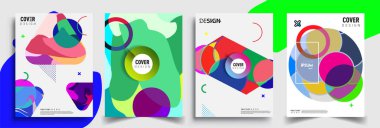 Modern soyut kapaklar seti. Cool gradient şekilleri bileşimi, vektör tasarımı kapsar.
