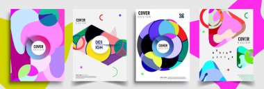 Modern soyut kapaklar seti. Cool gradient şekilleri bileşimi, vektör tasarımı kapsar.
