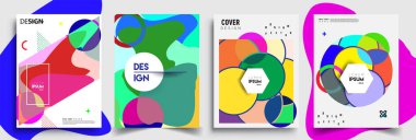 Modern soyut kapaklar seti. Cool gradient şekilleri bileşimi, vektör tasarımı kapsar.
