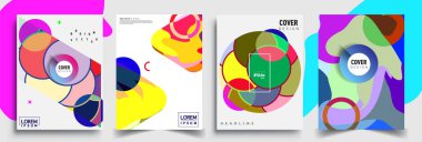 Modern soyut kapaklar seti. Cool gradient şekilleri bileşimi, vektör tasarımı kapsar.