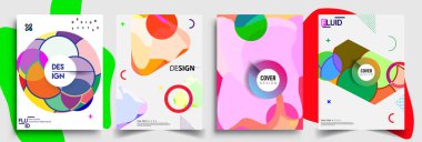 Modern soyut kapaklar seti. Cool gradient şekilleri bileşimi, vektör tasarımı kapsar.