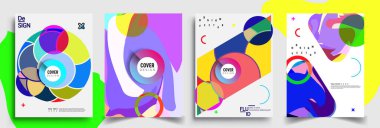 Modern soyut kapaklar seti. Cool gradient şekilleri bileşimi, vektör tasarımı kapsar.