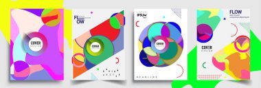 Modern soyut kapaklar seti. Cool gradient şekilleri bileşimi, vektör tasarımı kapsar.