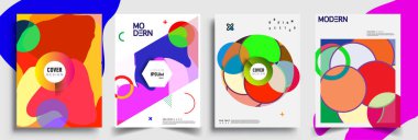 Modern soyut kapaklar seti. Cool gradient şekilleri bileşimi, vektör tasarımı kapsar.